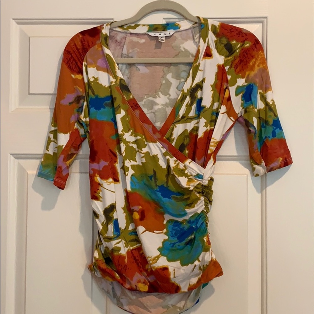 Cabi colorful wrap 3/4 length shirt